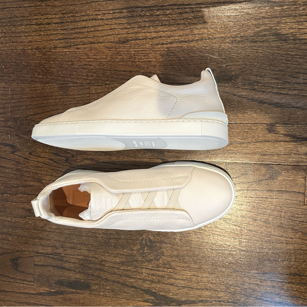Zegna Cream Leather Slip-On Sneakers